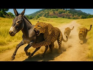 Donkey Hunted by 4 Hungry Panthers in the Desert – Intense Chase