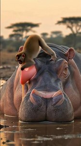 Macaque aids hippo 🐒🦛
