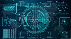 Radar HUD Screen Animation 4K. Motion graphic of colorful sonar radar screen searching an object with line digital technology background, Futuristic animation concept seamless loop video