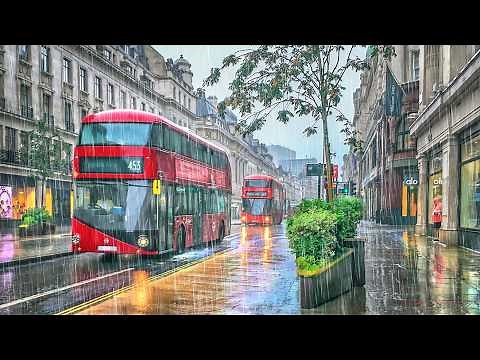 London Heavy Rain Walk | Central London City Streets Walking Tour in Rainy West End | 4K HDR