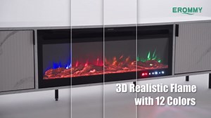 EROMMY 70" Fluted Fireplace TV Stand, Modern Entertainment Center with 36" Electric Fireplace, Media Console with Marble Veneer Top for TVs Up to 80", Metal-Legged Console for Living Room, White