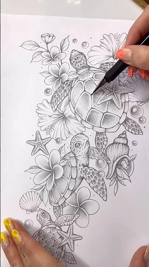 Custom Sea Turtle Tattoo Design 🐢 | Tropical Leg Sleeve Art