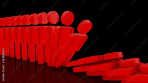 3D animation of a number of falling people of red color and one standing. Stock Video