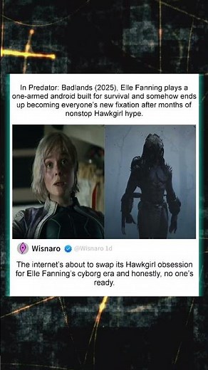 In Predator: Badlands (2025), Elle Fanning plays aone-armed android built for survival and somehow