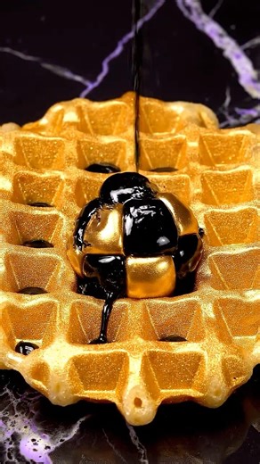 Dropping a gold & black orb on a waffle… watch what happens 🧇🖤 AI ASMR #asmr #satisfying