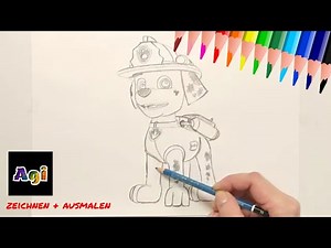 Wie zeichnet man Marshall / Paw Patrol ❄️ einfach zeichnen für Kinder
