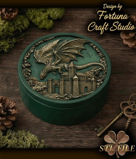 Dragon and Castle Round Trinket Box STL- 3D Printable Jewelry Case - Mythical Keepsake Container - DIY 3D Print Files - Etsy