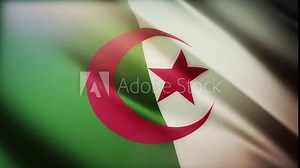 4k Algeria National flag slow waving with visible wrinkles in Algerian wind blue sky seamless loop background.A fully digital rendering;animation loops at 40 seconds;smooth texture.