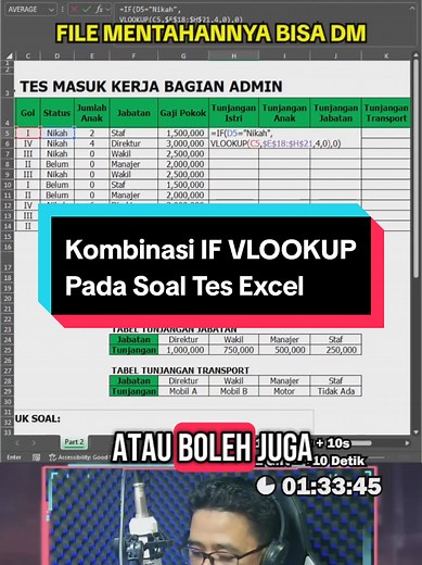 Rumus IF VLOOKUP untuk Tes Admin Excel