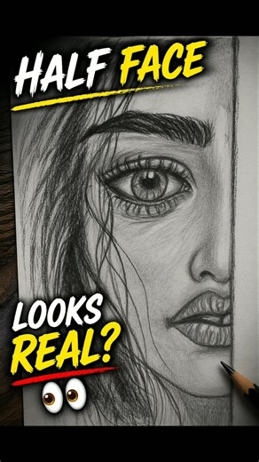 Half Face Drawing 😳 | Looks Too Real…