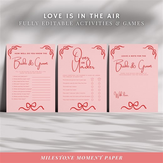 Berry in Love Party Games Bundle, Vintage Bow Detail (digital Download) - Etsy