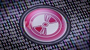 Disc icon. Binary code ( array of bits ) in the screen. Looping footage with Prores4444.