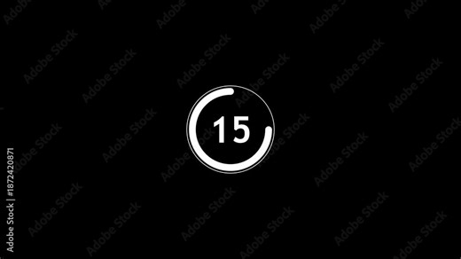 20 second countdown timer animation waiting sequence. Countdown timer seconds real time animation display. Digital countdown clock progress interface motion. Modern flat timer visualization