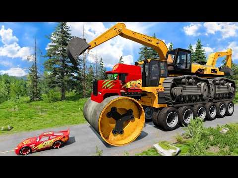 Giant CRUSHER DOZER Mack Truck Eater VS Cars Lightning McQueen Escape Monster Beamng Drive #16