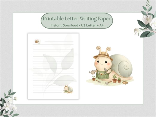 Printable Letter Writing Paper, Bee Snail Stationery PDF, Lined & Blank, US Letter A4 - Etsy