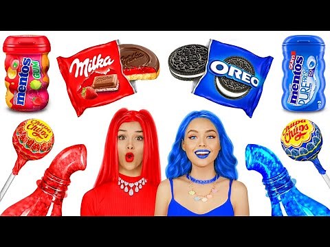 Red Food VS Blue Food Color Challenge | Only One Color Battle for 24 Hours by RATATA BOOM