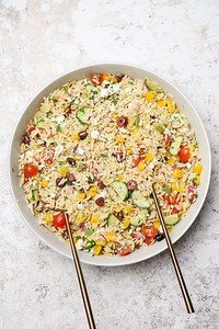 Greek Orzo Pasta Salad with Red Wine Vinaigrette - Well Seasoned Studio