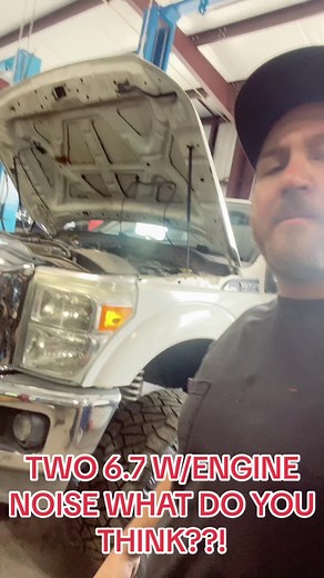 Up next two six seven powerstrokes with two different noises any guess on the first one? Any guessing on what they forgot to install on the second one🥴? #ford #mechanicsoftiktok #powerstroke #sixpointseven #sixsevenpowerstroke