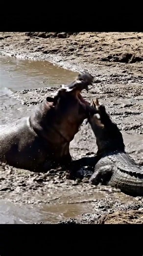 Hippo vs Croc Clash! #wildlife #wildlifeentertainment #animals