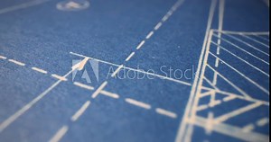 Geometric blue background with technical drawings. Architectural project