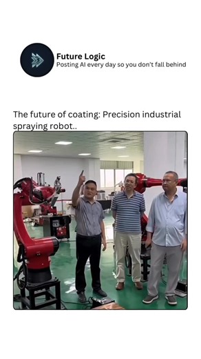 Future Tech | AI | Systems on Instagram: "The future of coating is here, and it’s all about precision. This industrial spraying robot applies perfectly even layers with zero waste, zero fatigue, and near-microscopic accuracy. Every pass is calculated, every angle optimized, delivering finishes humans simply can’t match consistently. Beyond speed and efficiency, this tech raises the bar for quality across manufacturing. It’s not just automation—it’s craftsmanship, redefined by robotics. 🤖🎯 #ai 