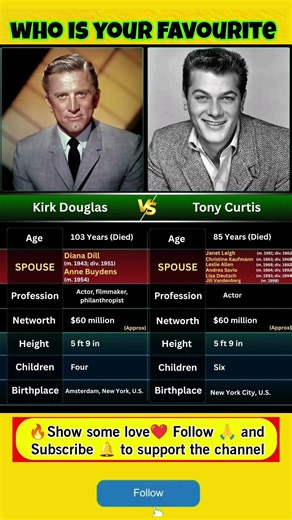 Kirk Douglas vs Tony Curtis 🎬 Classic Hollywood Legends 🔥✨