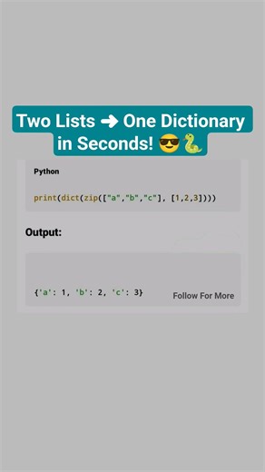 Create Dictionary from Two Lists in Python | One Line Trick💯💫#pythontricks #youtubeshorts #short#yt