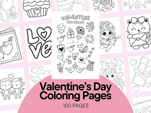 100 Valentine's Day Coloring Pages for Kids, Printable Valentine Coloring Book, Heart Coloring Pages, Kids Activity Sheets, Holiday Coloring - Etsy