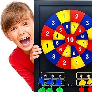 HMmagnets Large & Safe Magnetic Dart Board (Wooden Frame) for Kids & Adults - Fun Game for Up to 4 Players - Including 12 Colorful Darts + Dry Erase Score Board (2 Markers+Eraser) | Sturdy & Durable