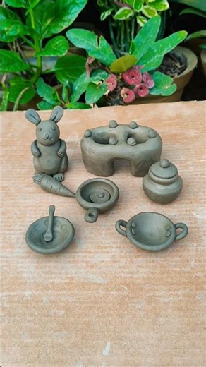 diy mini clay kitchen set😀, #miniature #creativeclayideas #kitchenset #clay #clayart #claycrafts