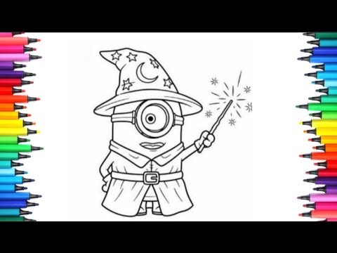 (Minion Wizard with Magic Wand) Drawing and Coloring for Kids and Toddlers |