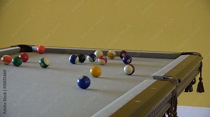 HD clip of a billiard ball triangle during the break shot