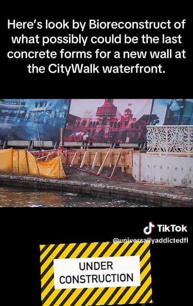 Here’s look by Bioreconstruct of what possibly could be the last concrete forms for a new wall at the CityWalk waterfront. Railings have been added along prior sections cast for the wall. #bioreconstruct #universalcitywalk #universalcitywalkorlando #universalorlandoresort #construction
