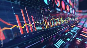 Animated daily stock market report tables opening, closing, mid-day values of key indices. ar graphs index performed best and which lost the most, 4k Stock Market Background Animation Video