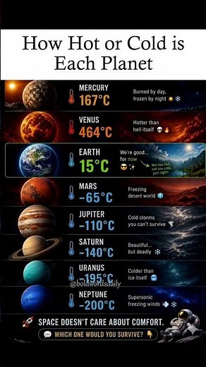 Discover how hot or cold each planet is in our Solar System 🌍🪐🔥❄️