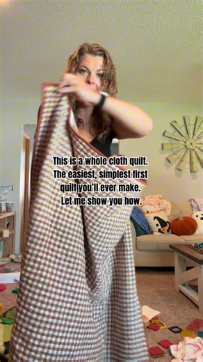 Emma Haux | Beginner Quilting 🩵🦋 on Instagram: "This is a whole cloth quilt. 🧵 The easiest, simplest first quilt you’ll ever make. Here’s why I love it: ✨ One piece of fabric for the top. ✨ Batting in the middle. ✨ One piece of fabric for the back. ✨ Stitch it all together, bind it, and you have a quilt! When I first started showing up at my sewing machine again, I didn’t jump into a huge, complicated project. I started small. Simple projects that took away the overwhelm and gave me confidenc