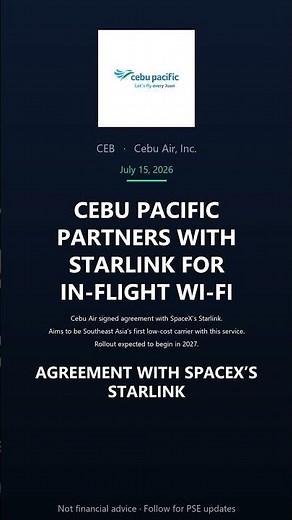 CEB: Cebu Pacific partners with Starlink for in-flight Wi-Fi #Shorts