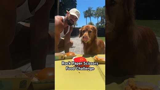 Rock paper scissors food challenge with a golden retriever! #rockpaperscissors #foodchallenge