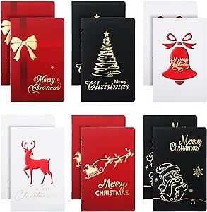 Pasimy 12 Pack Christmas Mini Notebook Xmas Pocket Notebooks with Gilded Snowflake Snowman Elk Journals Notebooks Red Gold Foil Merry Christmas Memo Pad for Christmas Gift Holiday Party Supplies