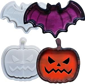 2 Set of Bat Pumpkin Tray Storage Resin Mold Molds Epoxy Resin Pumpkin Bat Shaped Halloween Tray for Fruit Candy Jewelry Cup Holder Container, DIY Making Decor Art Crafts
