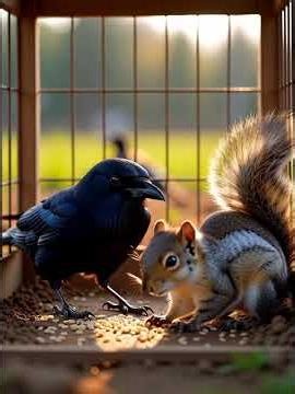 A cute crow is pecking and eating corn