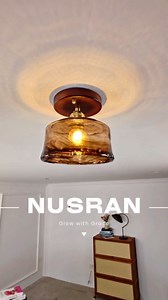 6.7'' Semi Flush Mount Ceiling Light,Mid-Century Modern Ceiling Light Fixture,Brown Glass Lampshade Vintage Hallway Lights Fixtures,Wood Base Flush Mount Ceilings Lights for Bedroom【No Bulb Included】