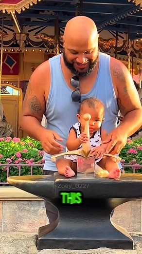 Little Brother Shocks Everyone Pulling Sword from Stone at Disneyland! ⚔️ #viral | Zoey