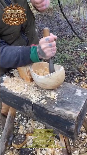 Hand Carved Wooden Bowl with Chisel – Traditional Woodcraft #woodcarving #woodworking #DIY