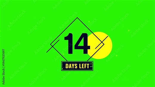14 Days Left black diamond shape on green background with rectangle graphic design element for labels and signs