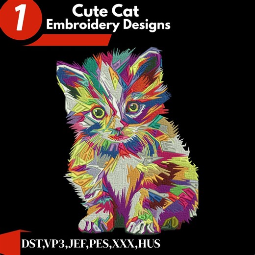 Cat Embroidery Design, Colored Cat Embroidery Design, Kitty Embroidery Designs, Animal Embroidery, Pet Embroidery, Machine Embroidery Design - Etsy