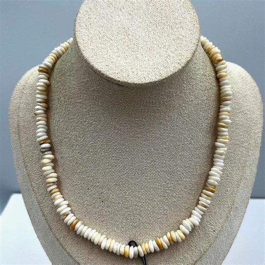 Vintage Puka Shell Look Beaded Necklace White Natural Shell Surfer Beach Choker - Etsy