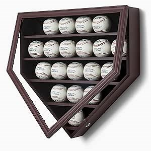 Baseball Display Case, Large Baseball Holder, Shadow Box for 21 Baseball Display, Front UV Glass Protection,Wooden Frame for Collecting Autographed, Balls Souvenirs