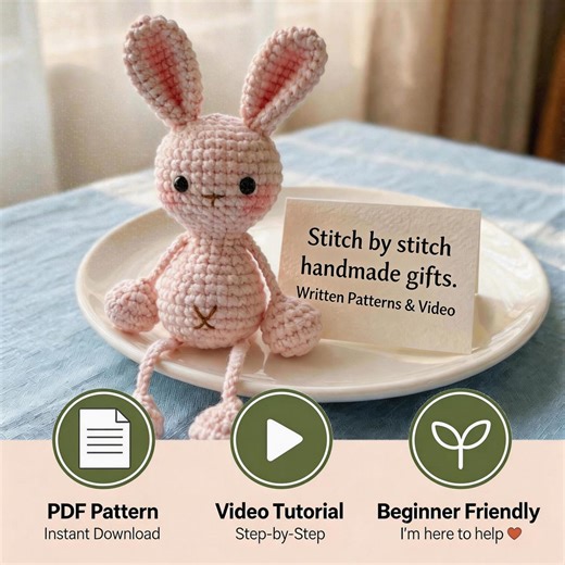 Crochet Bunny Keychain Pattern PDF With Video Tutorial, Beginner Amigurumi - Etsy