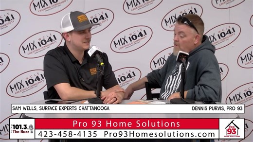 Sam Wells with Surface Experts joins the show today to share how their quick, quality repairs save you time, money & hassle. For more information about Pro 93 Home Solutions look them up at Pro93HomeSolutions.com or give them a call at 423-458-4135. | Mix 104.1 WCLE